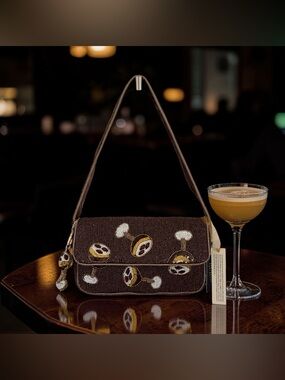 Viral Espresso Martini Beaded Bag with Charm—NWT